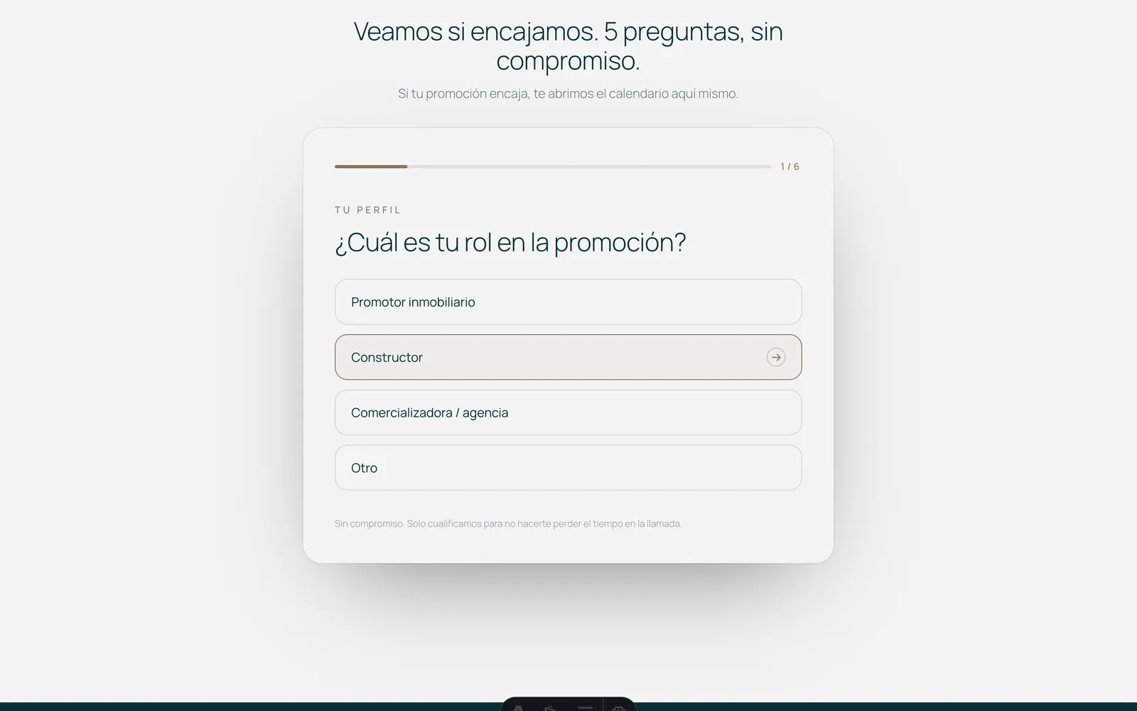 El formulario en la página, paso 1 de 6